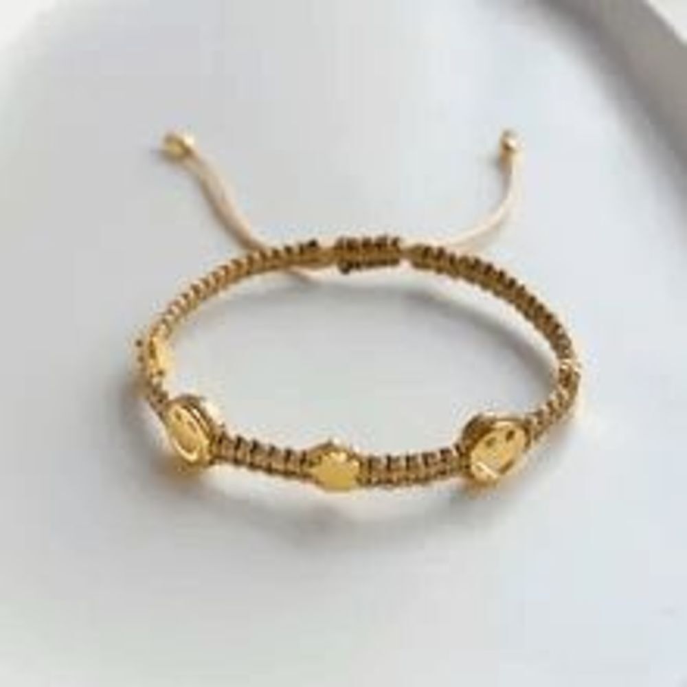 Handmade Boho Happy Face Braided Charm Bracelet